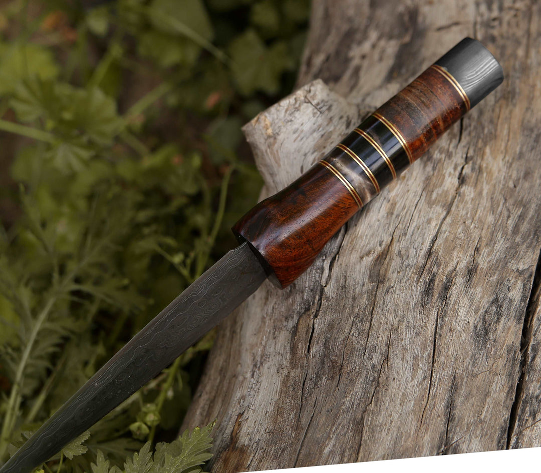 Handmade Leather Sheaths - Cloud Damascus Dagger with Sheath - Shokunin USA