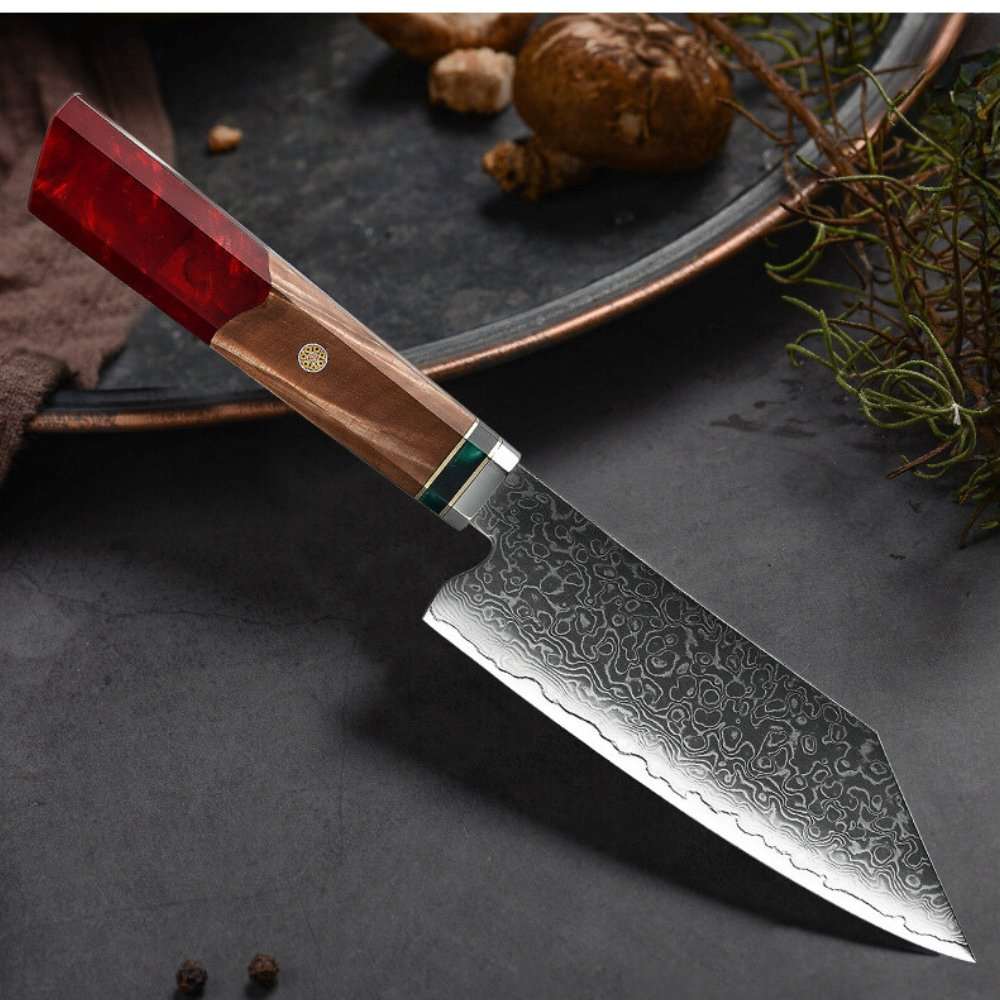 Chef knife - Alpha Chef Knife Damascus Bunka Knife with Exotic Olive Wood & Resin Handle - Shokunin USA