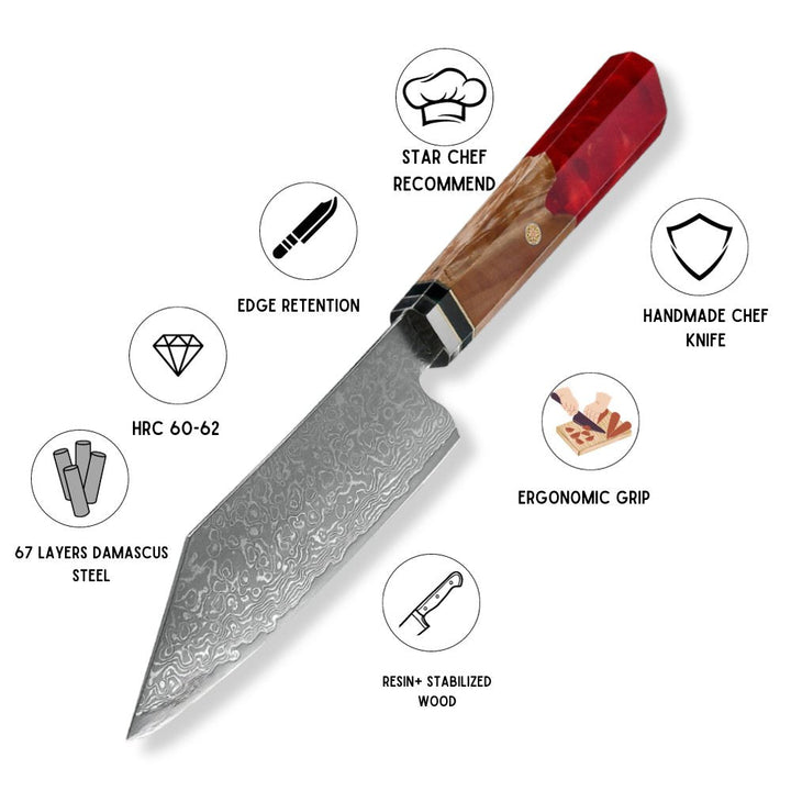 custom kitchen chef knives - Alpha Japanese VG10 Damascus Chef Knife with Exotic Olive Wood &amp; Resin Handle - Shokunin USA