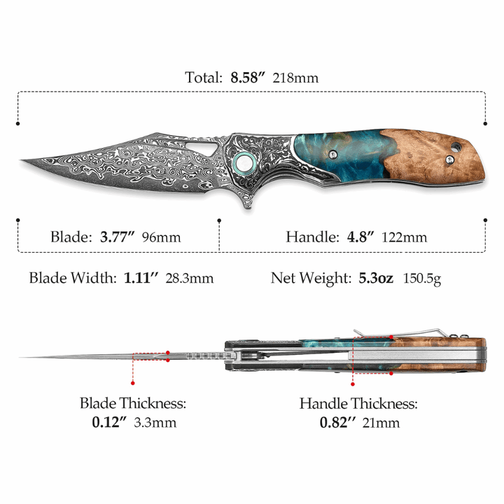 Japanese Pocket Knives – Ares Japanese Handmade Pocket Knife with Olive Burl Wood &amp; Resin Handle – shokuninusa