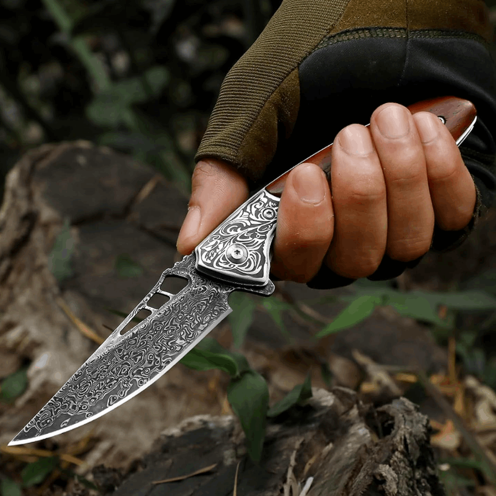 Artemis Knives – Artemis Japanese VG10 Damascus Pocket Knife with Clip &amp; Exotic Red Sandal Wood Handle – shokuninusa