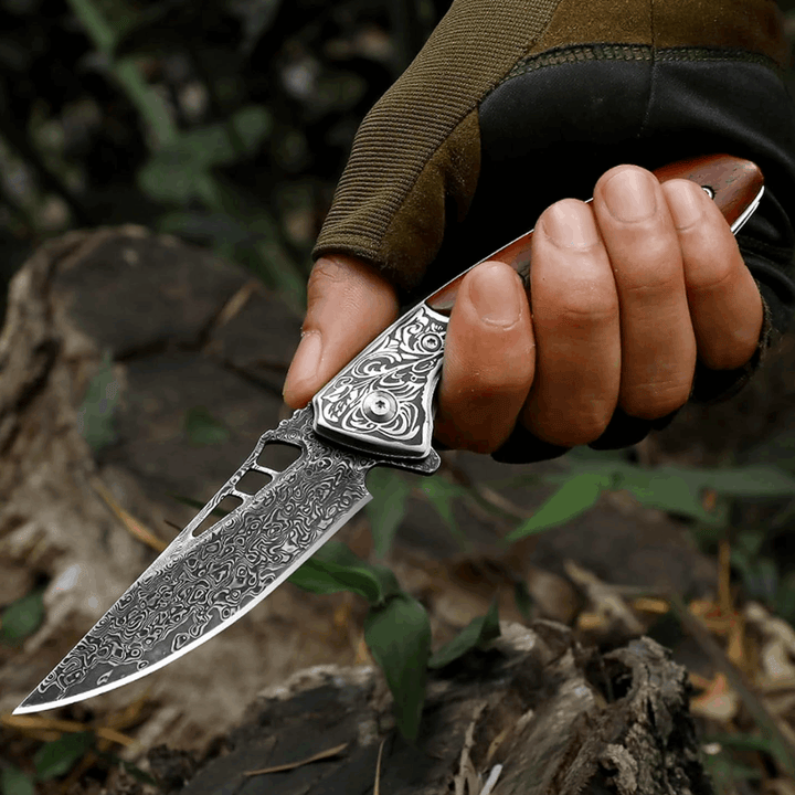 Artemis Knives – Artemis Japanese VG10 Damascus Pocket Knife with Clip &amp; Exotic Red Sandal Wood Handle – shokuninusa