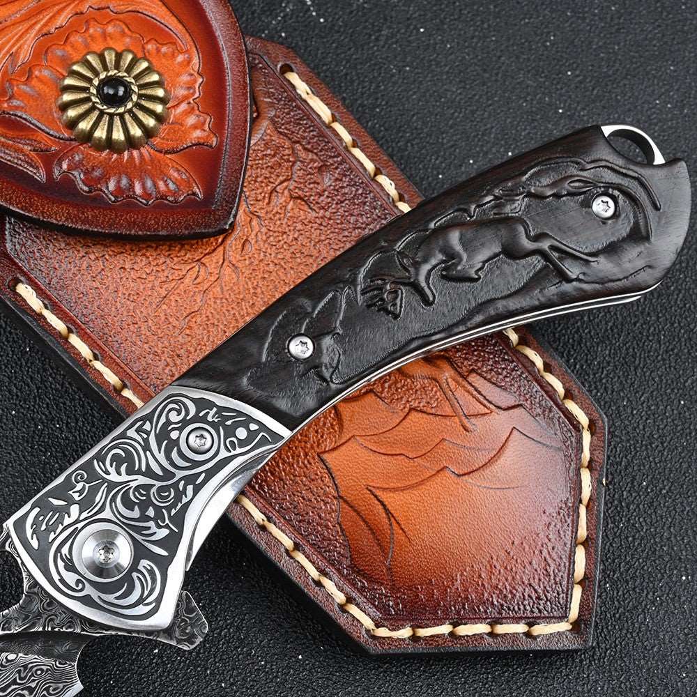 Handmade Multitools – Athena VG10 Handmade Damascus Pocket Knife with Clip &amp; Exotic Ebony Wood Handle – shokuninusa