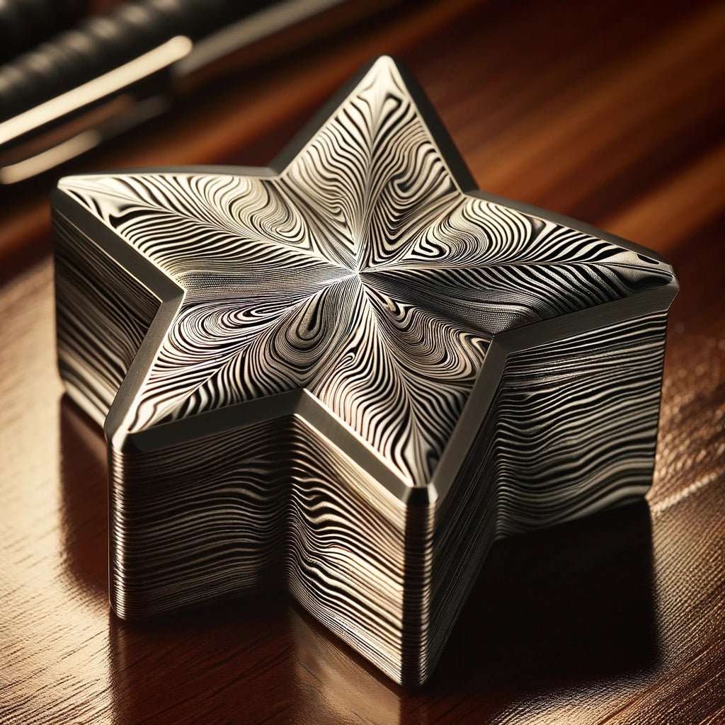 Steel Paperweight - Aurora Damascus Steel Paperweight - Shokunin USA