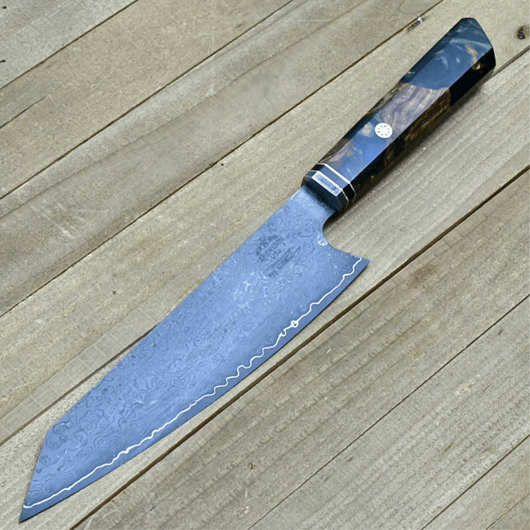 Aurora Knives – Aurora Japanese Damascus Steel Chef Knife with Exotic Olive Burl &amp; Emerald Green Pearl Resin Handle – shokuninusa