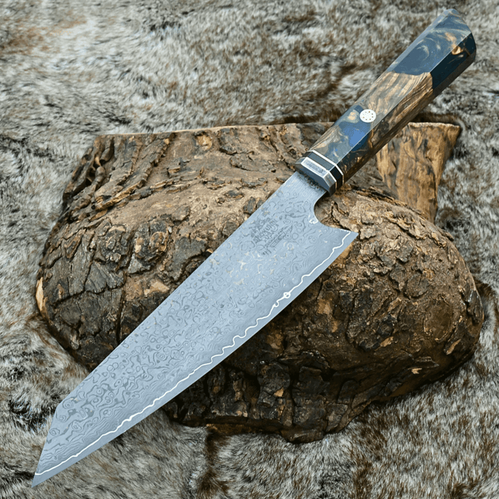 Aurora Chef Knife – Aurora Japanese Damascus Steel Chef Knife with Exotic Olive Burl &amp; Emerald Green Pearl Resin Handle – shokuninusa