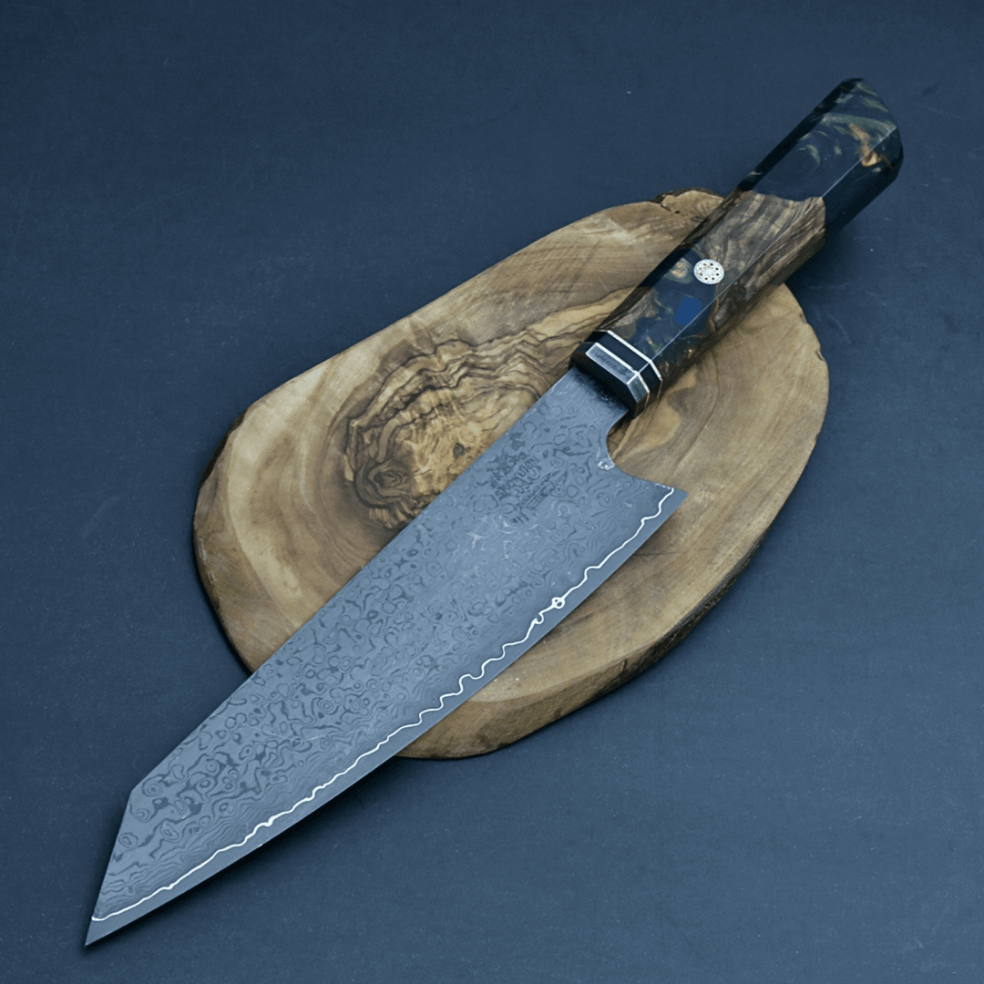 Aurora Knife – Aurora Japanese Damascus Steel Chef Knife with Exotic Olive Burl &amp; Emerald Green Pearl Resin Handle – shokuninusa