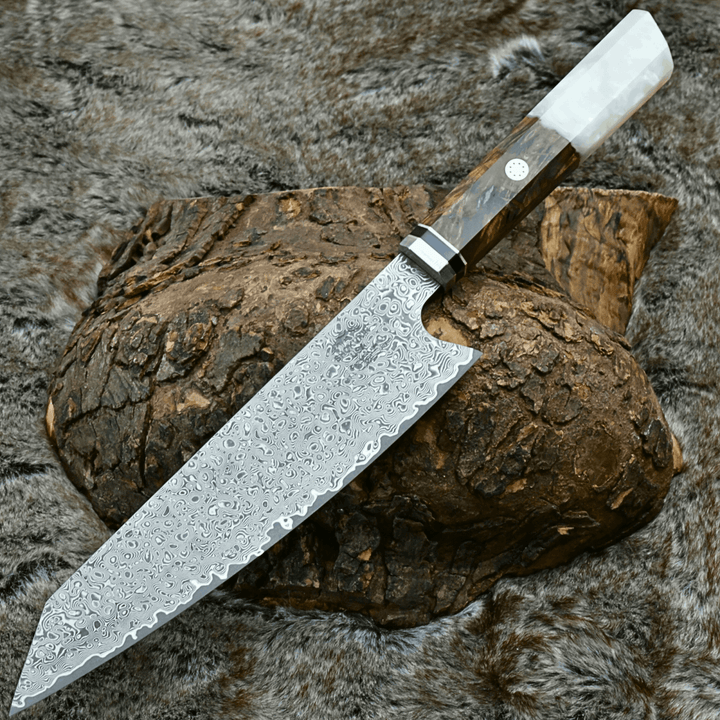 Chef Knives Aurora – Aurora Japanese Chef Knife with Exotic Olive Burl Wood &amp; Mother of Pearl Handle – shokuninusa