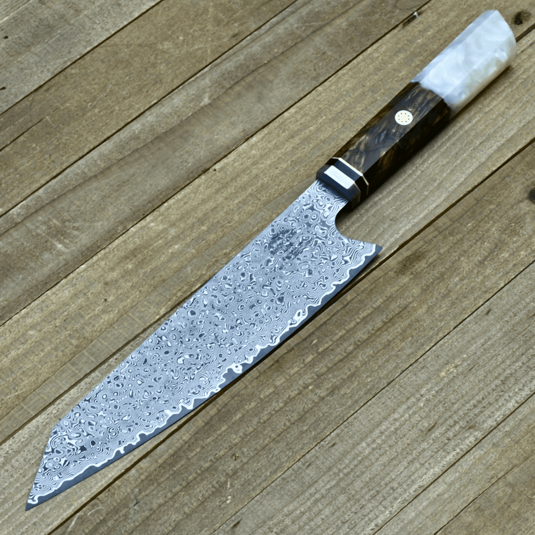 Aurora Knife Set – Aurora Japanese Chef Knife with Exotic Olive Burl Wood &amp; Mother of Pearl Handle – shokuninusa