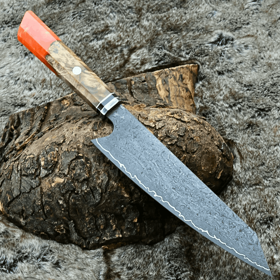 Chef Damascus Steel – Aurora Japanese Damascus Chef Knife with Exotic Olive Burl Wood &amp; Resin Composite Handle – shokuninusa