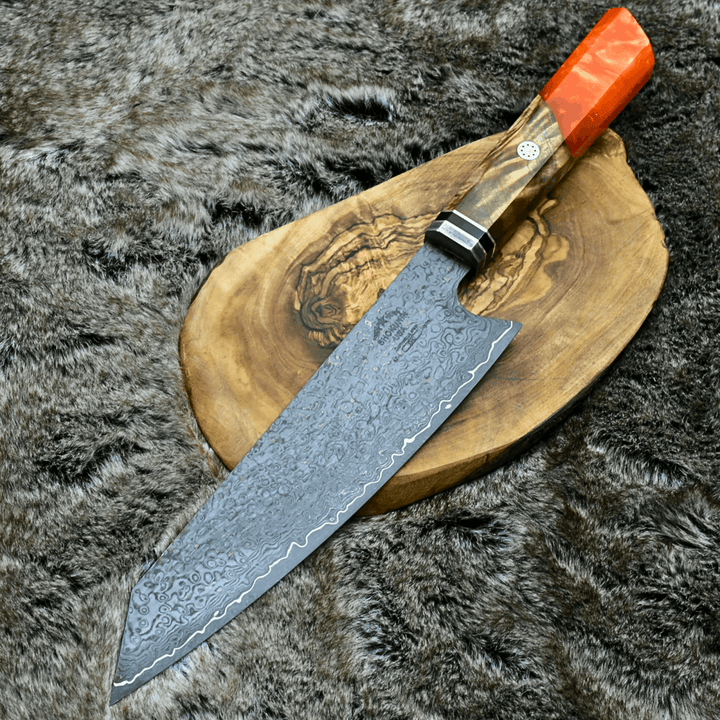 Aurora Damascus Knife – Aurora Japanese Damascus Chef Knife with Exotic Olive Burl Wood &amp; Resin Composite Handle – shokuninusa