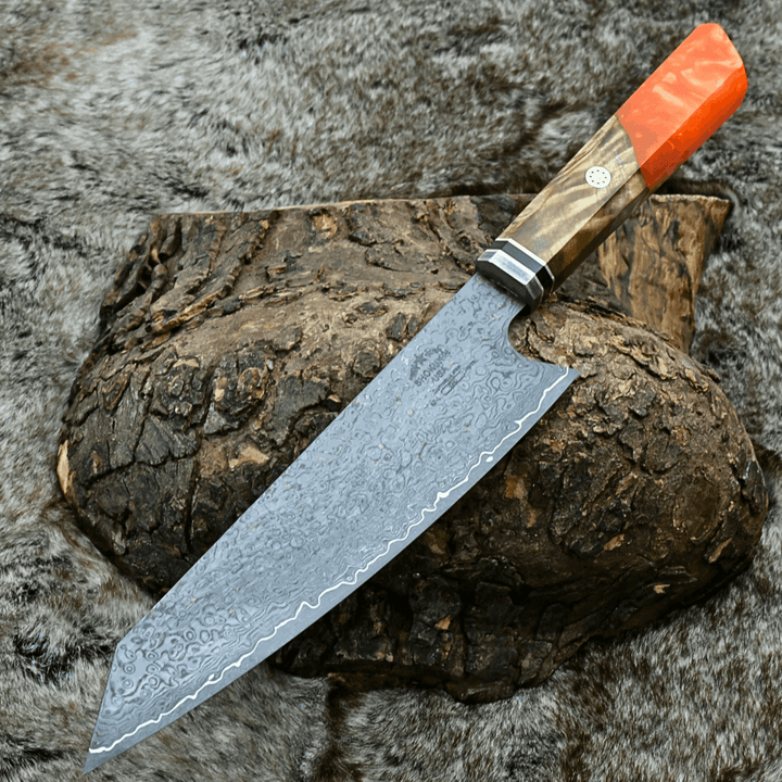 Chef Damascus Knife – Aurora Japanese Damascus Chef Knife with Exotic Olive Burl Wood &amp; Resin Composite Handle – shokuninusa