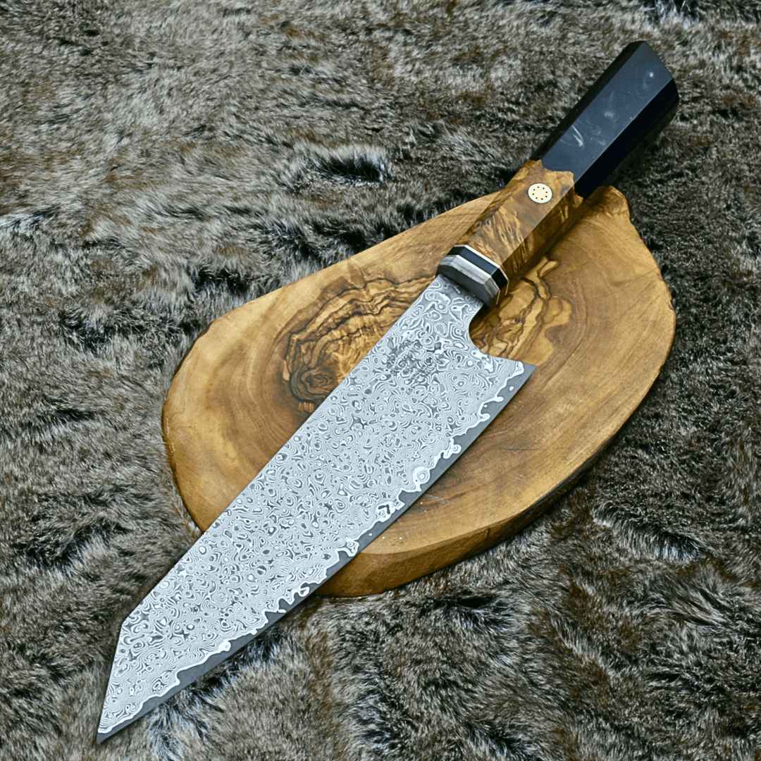 Aurora Japanese Chef Knife with Olive Burl Wood &amp; Resin Composite Handle - Shokunin USA