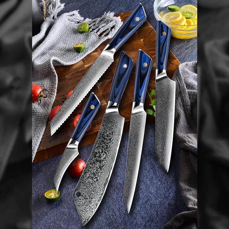 Chef Knife Set - Azure VG10 Damascus Chef Knife Set with G10 Handle and Sheath - Shokunin USA