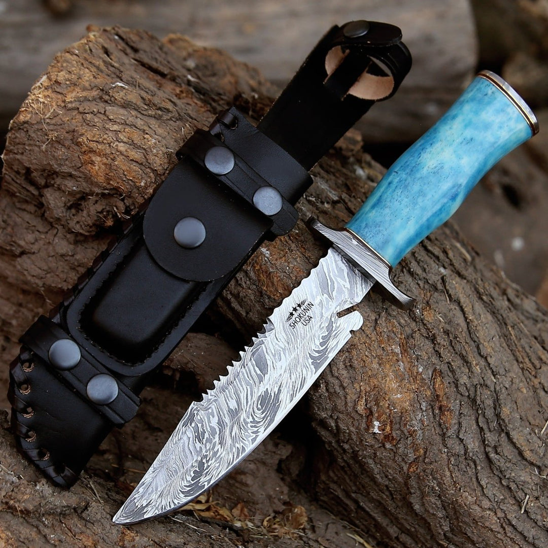Behemoth Knife – Behemoth 7.0" Damascus Steel Handmade Hunting Knife with Bone Handle – shokuninusa