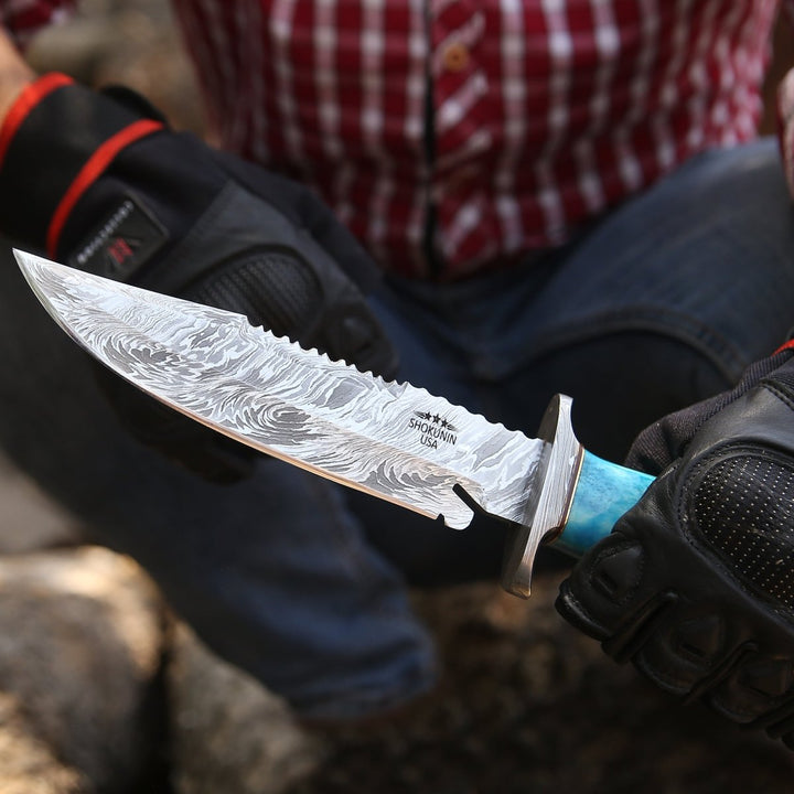 Handcrafted Survival Knife – Behemoth 7.0" Damascus Steel Handmade Hunting Knife with Bone Handle – shokuninusa