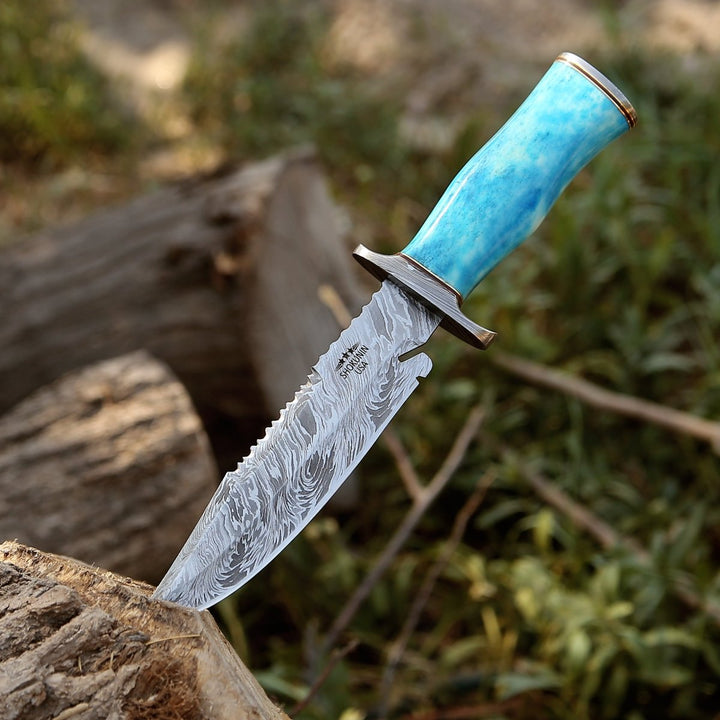 Handmade Survival Knife – Behemoth 7.0" Damascus Steel Handmade Hunting Knife with Bone Handle – shokuninusa