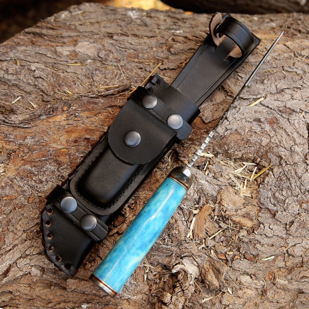 Handcrafted Bowie Knives – Behemoth 7.0" Damascus Steel Handmade Hunting Knife with Bone Handle – shokuninusa