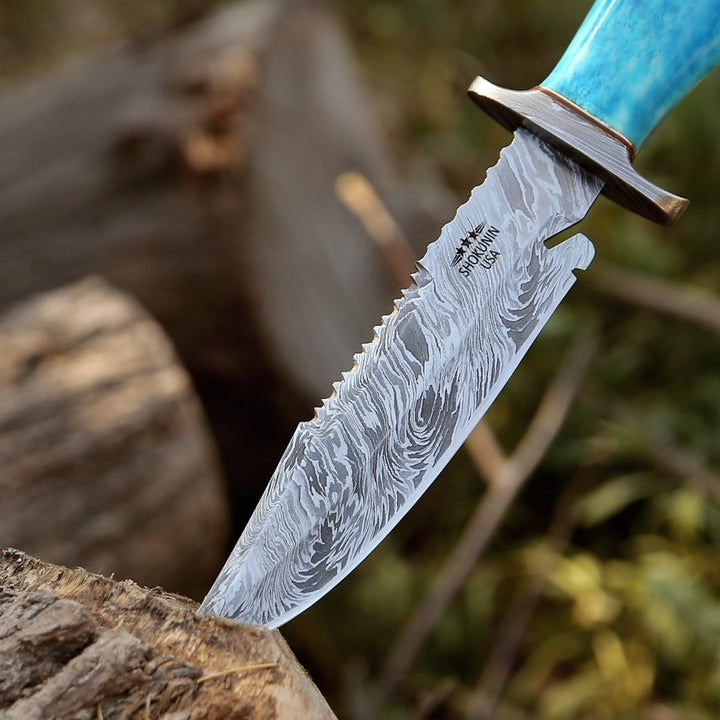 Handmade Survival Knives – Behemoth 7.0" Damascus Steel Handmade Hunting Knife with Bone Handle – shokuninusa