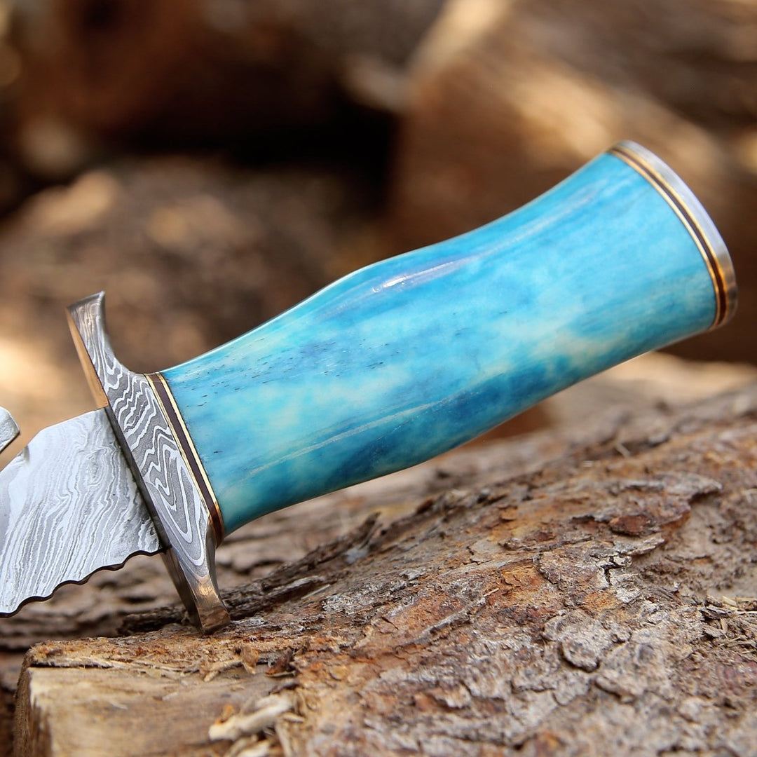 Handcrafted Hunting Knife – Behemoth 7.0" Damascus Steel Handmade Hunting Knife with Bone Handle – shokuninusa