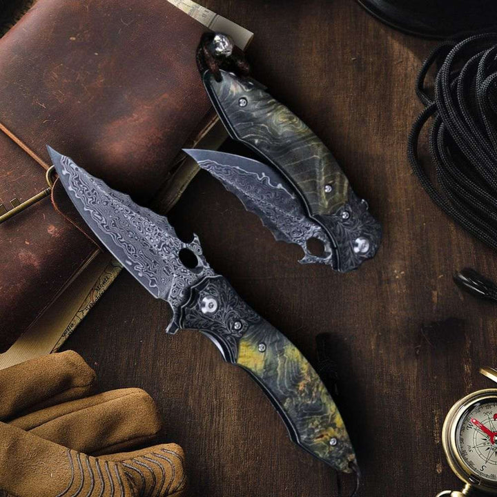 Blackbird Knives – Blackbird Japanese EDC Pocket Knife with Stained Maple Burl Wood Handle – shokuninusa