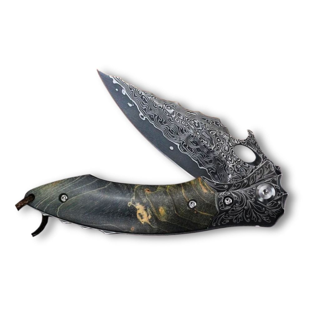 Blackbird Knife – Blackbird Japanese EDC Pocket Knife with Stained Maple Burl Wood Handle – shokuninusa