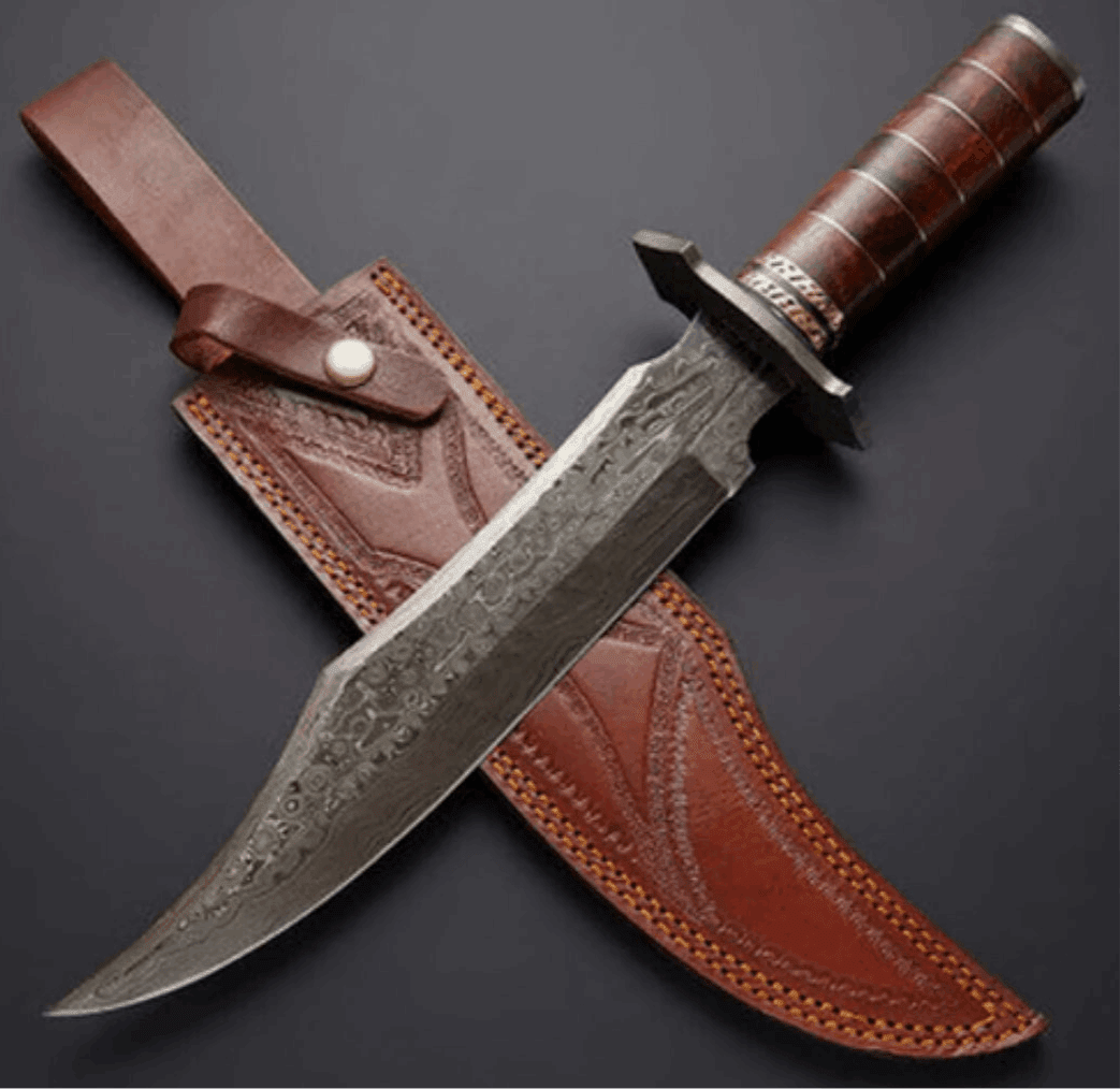 bowie knife – Blackiron Damascus Steel Bowie Knife with Rose Wood Handle & Sheath – shokuninusa