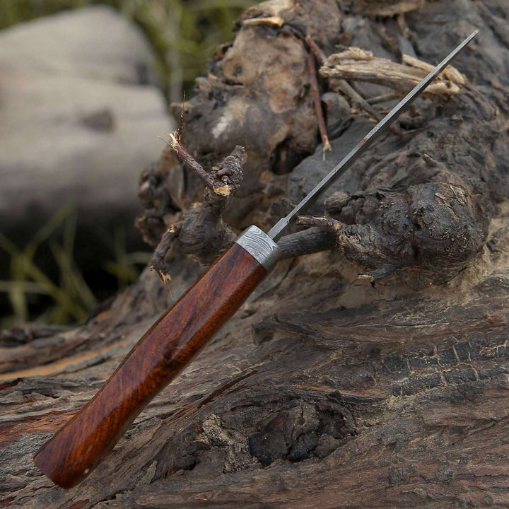 Hunting Knife - Bolt Damascus Custom Hunting Knife with Exotic Rose Wood Handle - Shokunin USA