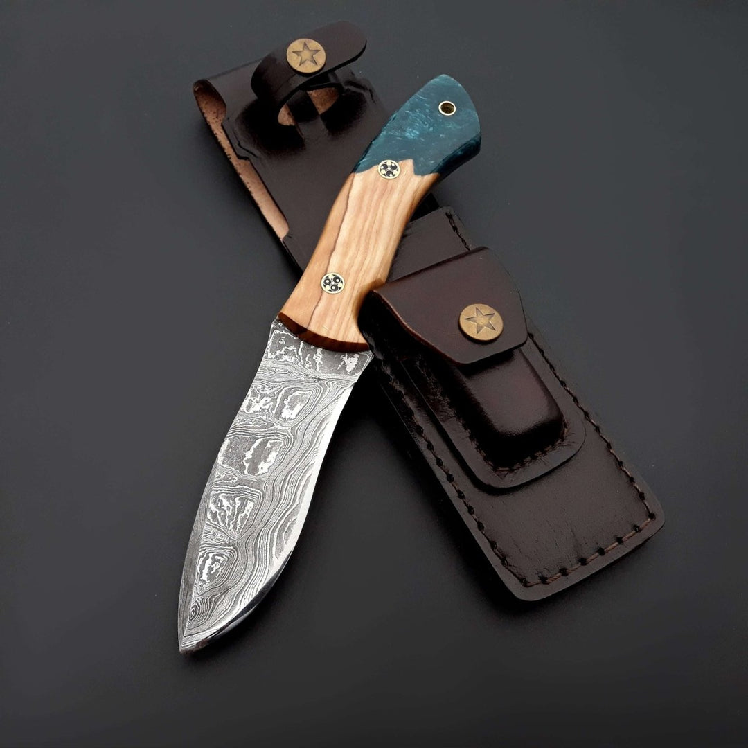 Breeze Hunting Knives - Breeze Hunting Knife with Exotic Olive Wood &amp; Resin Handle - Shokunin USA