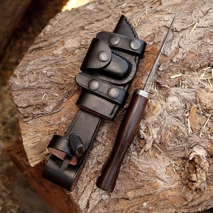 Captain Skinning Knives - Captain Damascus Hunting Knife with Gut Hook &amp; Exotic Wenge Wood Handle - Shokunin USA