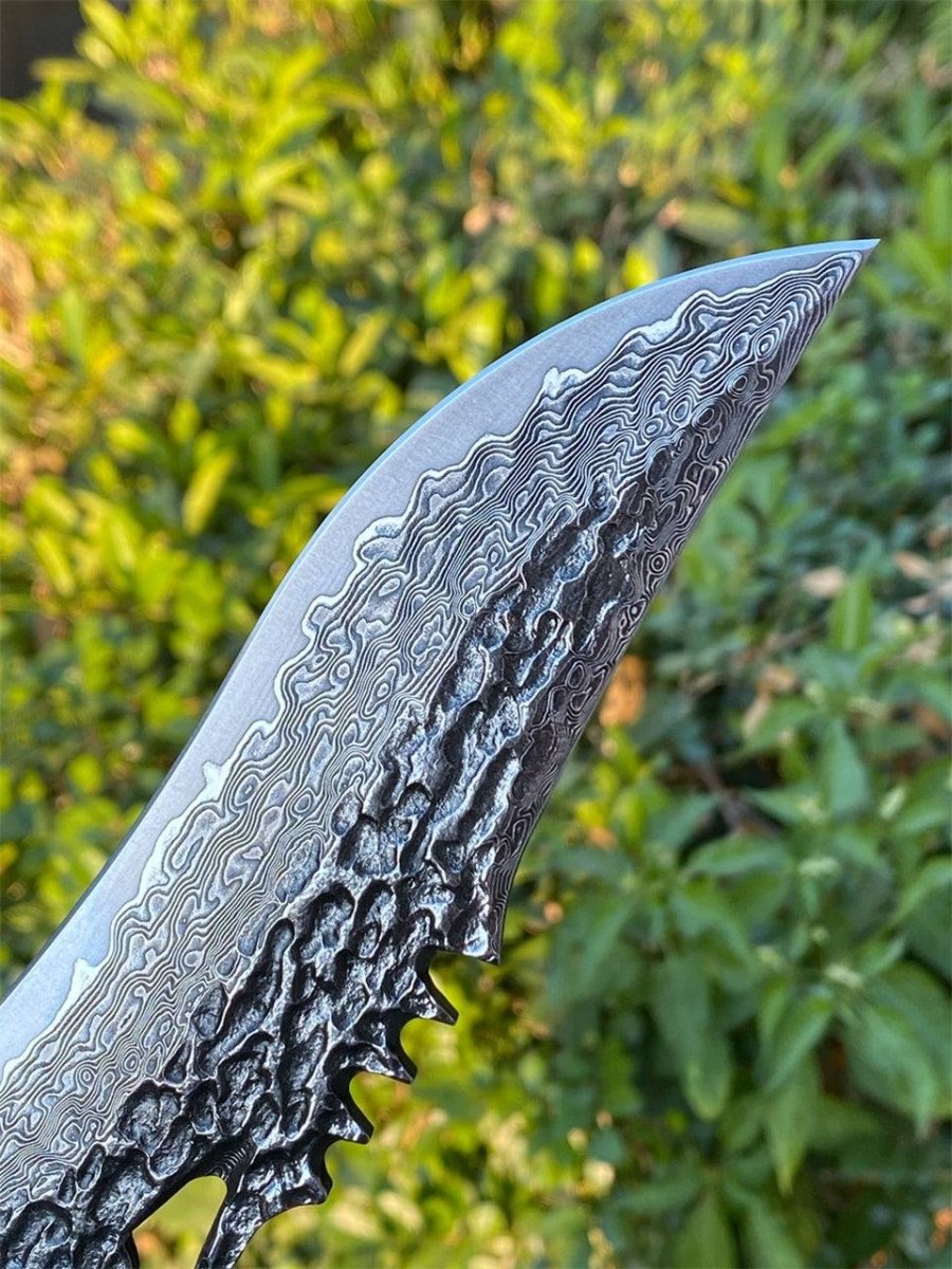 Engraved Knives – Chimera VG10 Damascus Hunting Knife with Exotic Ebony Wood Handle – shokuninusa