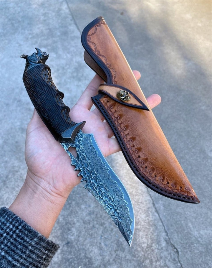 Chimera VG10 Knives – Chimera VG10 Damascus Hunting Knife with Exotic Ebony Wood Handle – shokuninusa