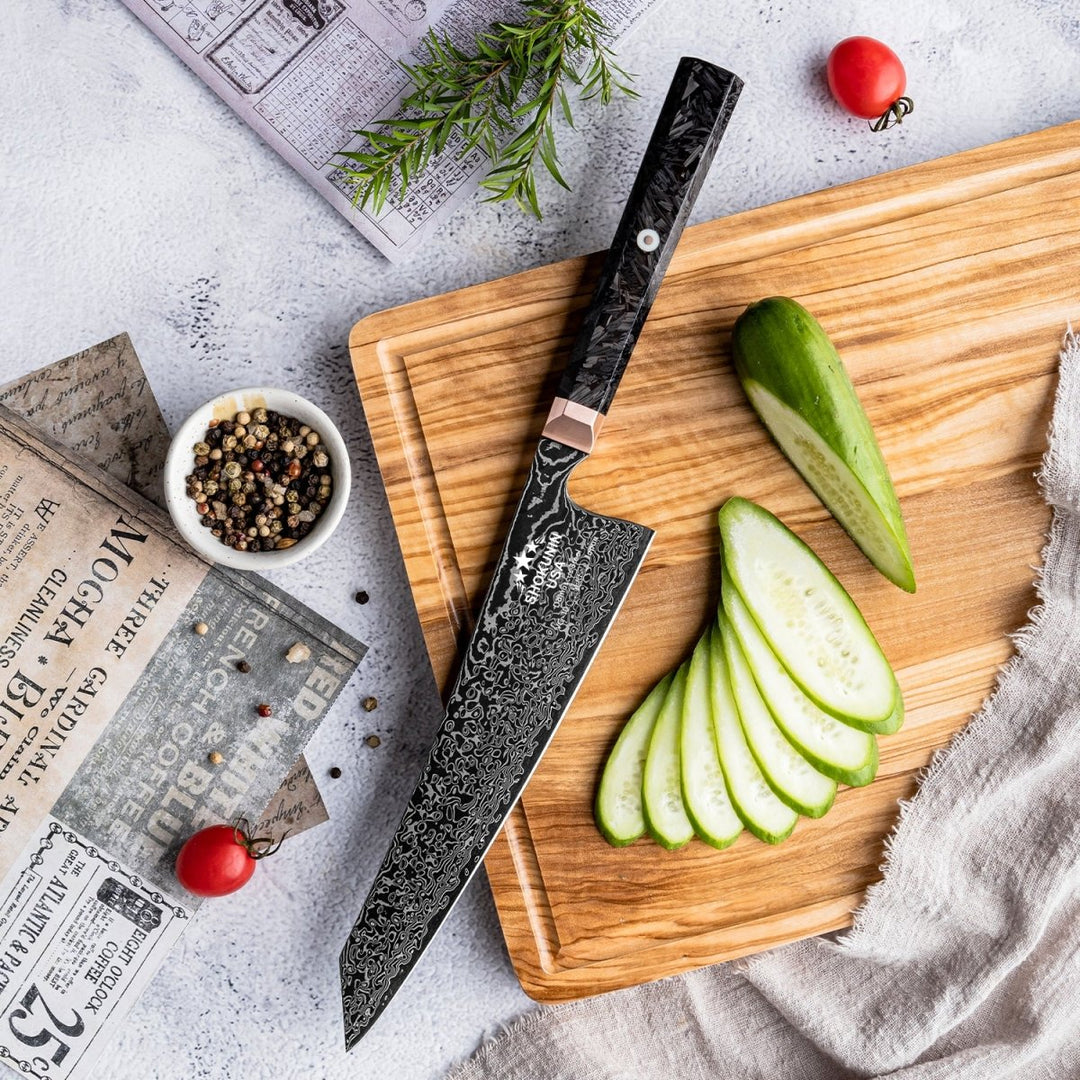 Cinder Knives – Cinder Japanese Damascus Chef Knife with Carbon Fiber Handle – shokuninusa