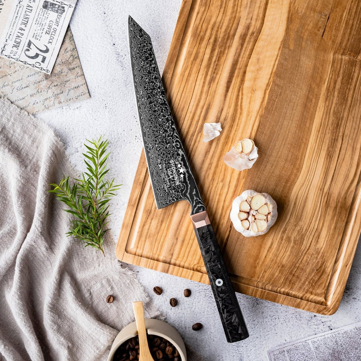 Cinder Knife – Cinder Japanese Damascus Chef Knife with Carbon Fiber Handle – shokuninusa