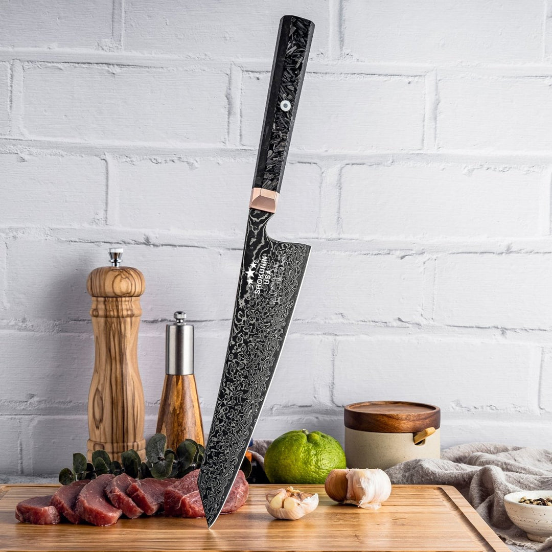 Cinder Chef Knives – Cinder Japanese Damascus Chef Knife with Carbon Fiber Handle – shokuninusa