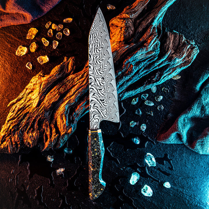 Increda Damascus Knife - Increda Japanese Chef Knife VG-10 Damascus Steel Blade with Carbon Fiber - Shokunin USA