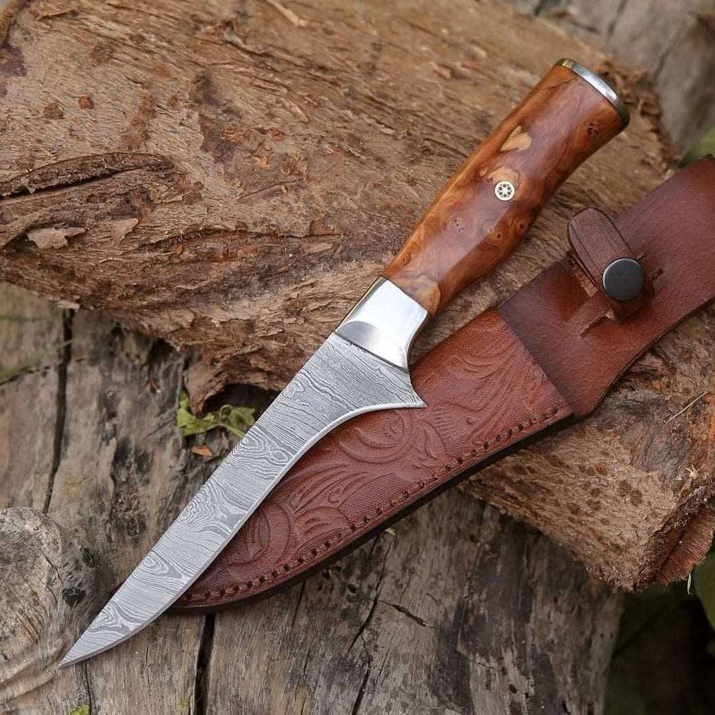 Damascus Fishing Knife – Concord Damascus Fillet Knife with Exotic Olive wood Handle – shokuninusa
