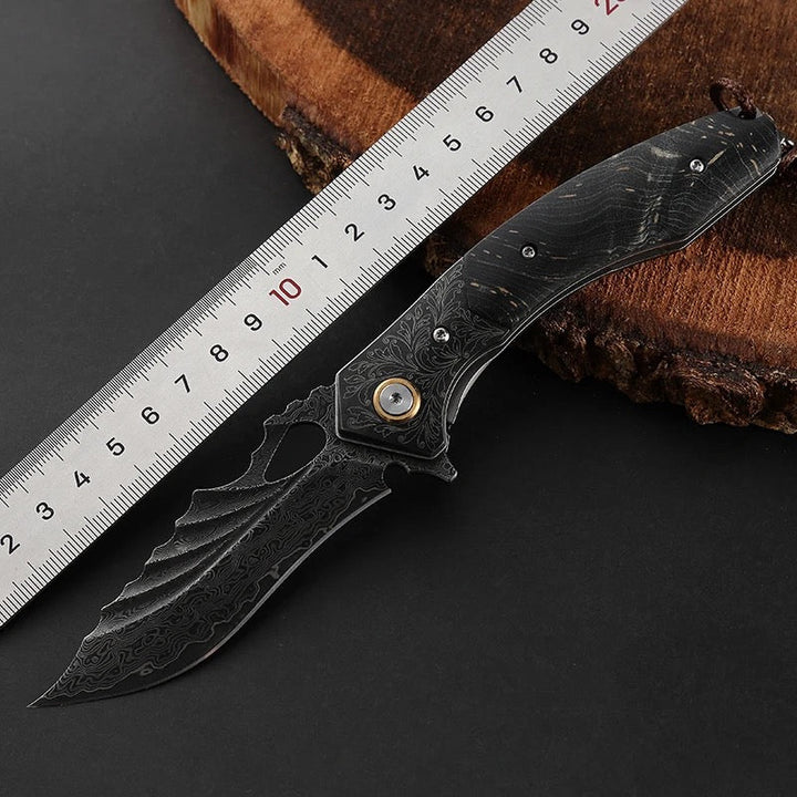 Japanese Tracker Knives – Condor Hand Forged VG10 Japanese Damascus Pocket Knife with Stained Maple Burl handle – shokuninusa