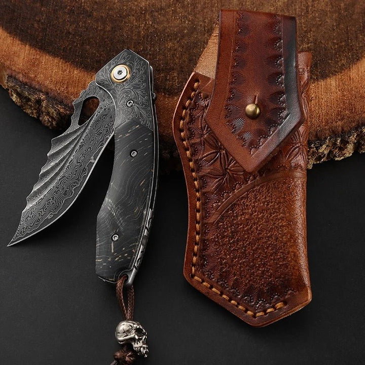 Forged Tracker Knife – Condor Hand Forged VG10 Japanese Damascus Pocket Knife with Stained Maple Burl handle – shokuninusa
