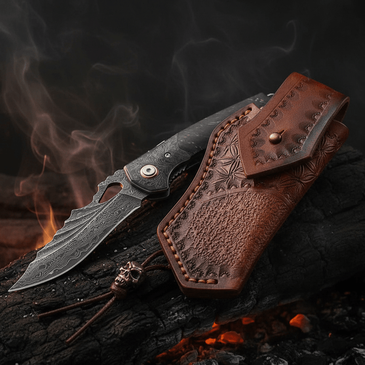 Japanese Tracker Knife – Condor Hand Forged VG10 Japanese Damascus Pocket Knife with Stained Maple Burl handle – shokuninusa