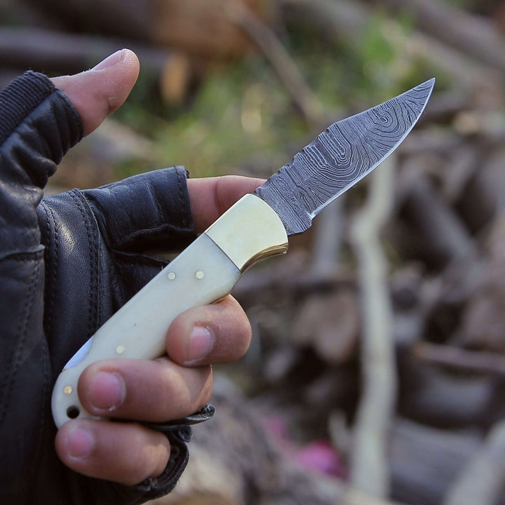 Cosmo Pocket Knife – Cosmo Handmade Damascus Pocket Knife with Bone Handle – shokuninusa