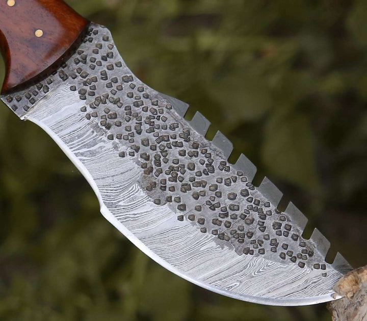 Hunting Knives - Crest Damascus Tracker Knife with Exotic Rose Wood and Horn Handle - Shokunin USA