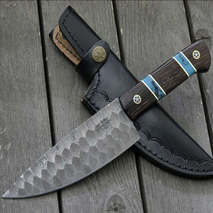 Chef Knife - Crystal Damascus Chef's Knife with Exotic Wenge Wood & Turquoise Handle - Shokunin USA