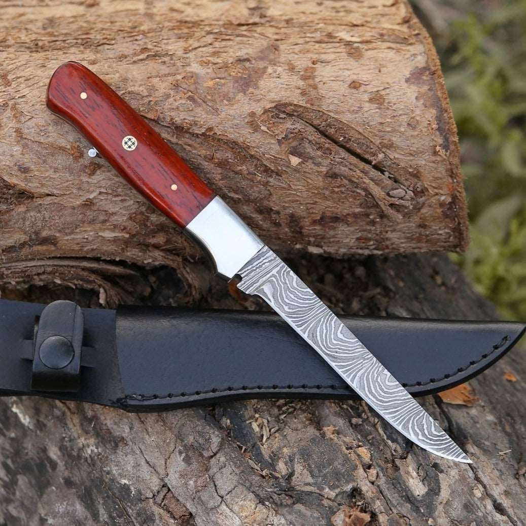 Fillet Knives – Cutmaster Custom 10.5" Damascus Fillet Knife With Exotic Red Heart Handle – shokuninusa