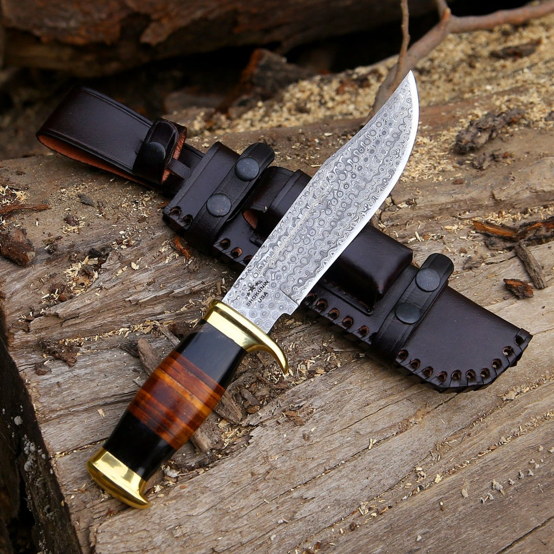 Darkstar Custom Bowie Knife with Bull Horn & Stacked Leather Composite Handle - Shokunin USA