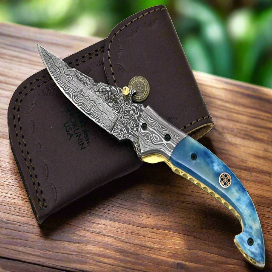 Dionysus Gentleman's Pocket Knife with Bone Handle & Leather Sheath - Shokunin USA