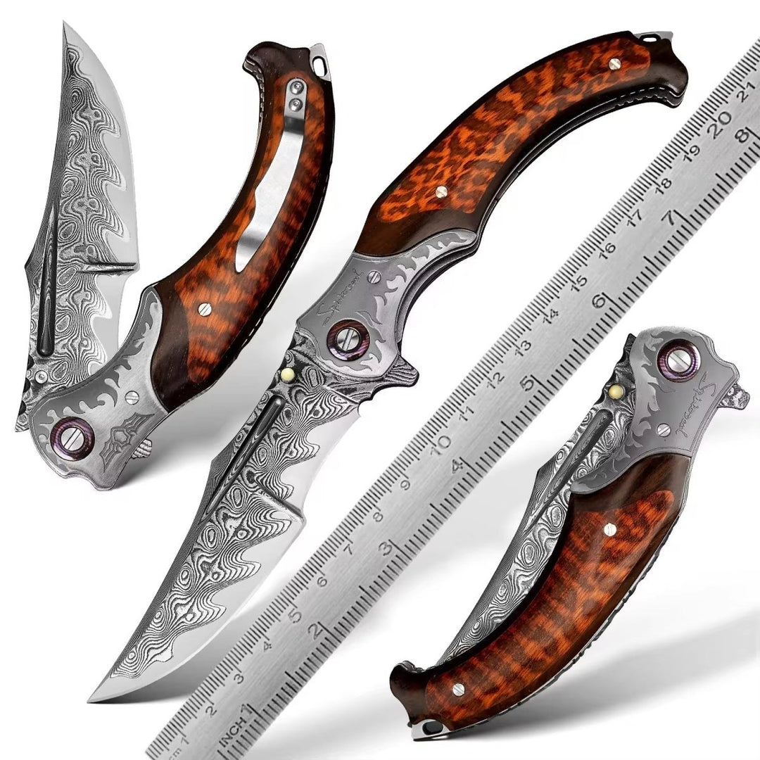 Dragon Japanese VG10 Damascus Pocket Knife with Exotic Snake Wood Handle - Shokunin USA