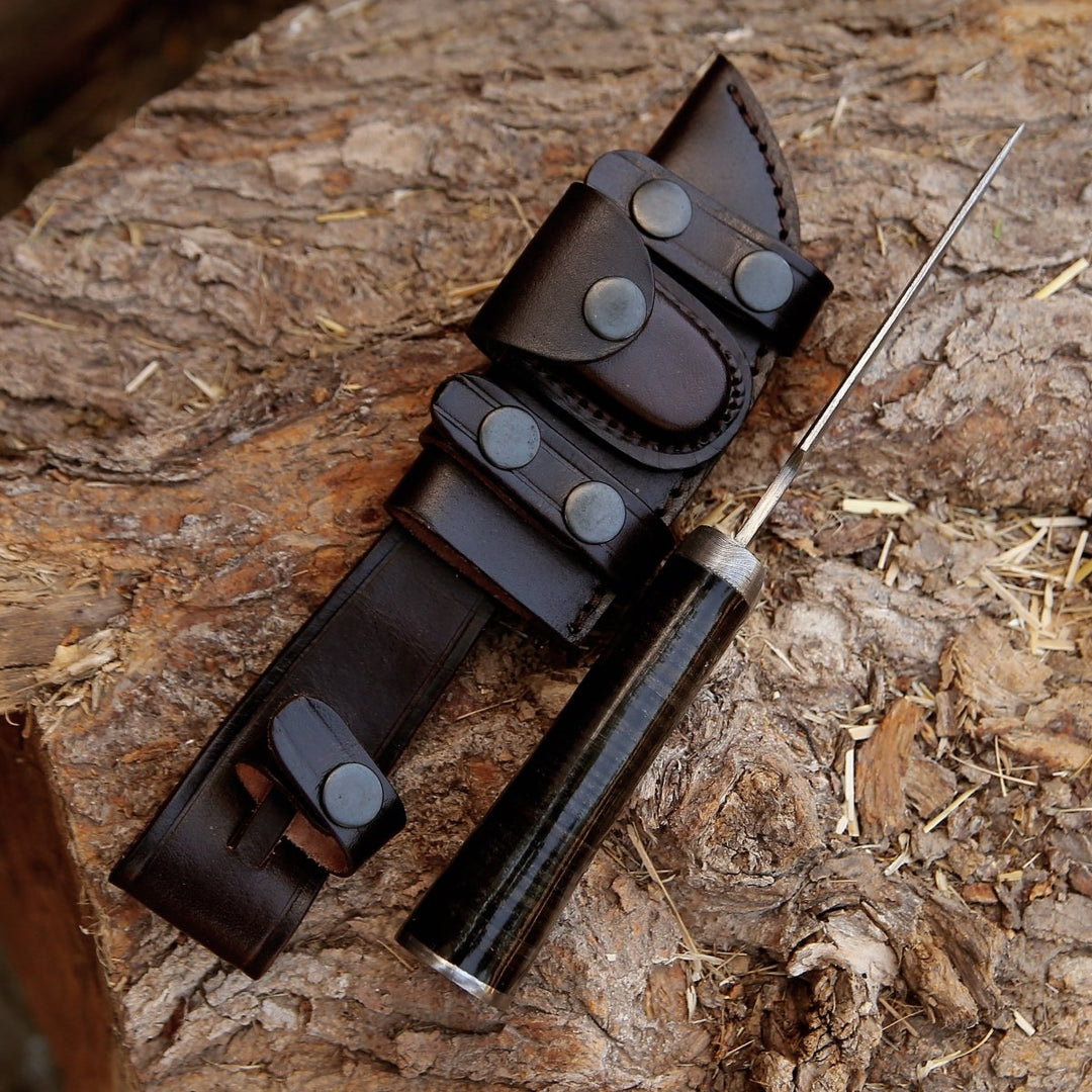 Dynasty Hunting Knife – Dynasty Damascus Hunting Knife with Stacked Leather Handle – shokuninusa