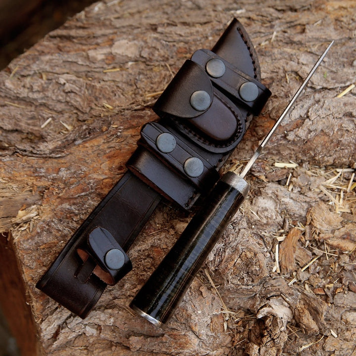 Dynasty Hunting Knife – Dynasty Damascus Hunting Knife with Stacked Leather Handle – shokuninusa