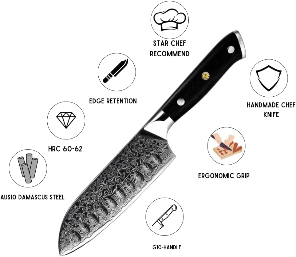 Personalized Santoku Knives – Edge Japanese VG10 Damascus Chef knife Santoku Knife with G10 Handle – shokuninusa